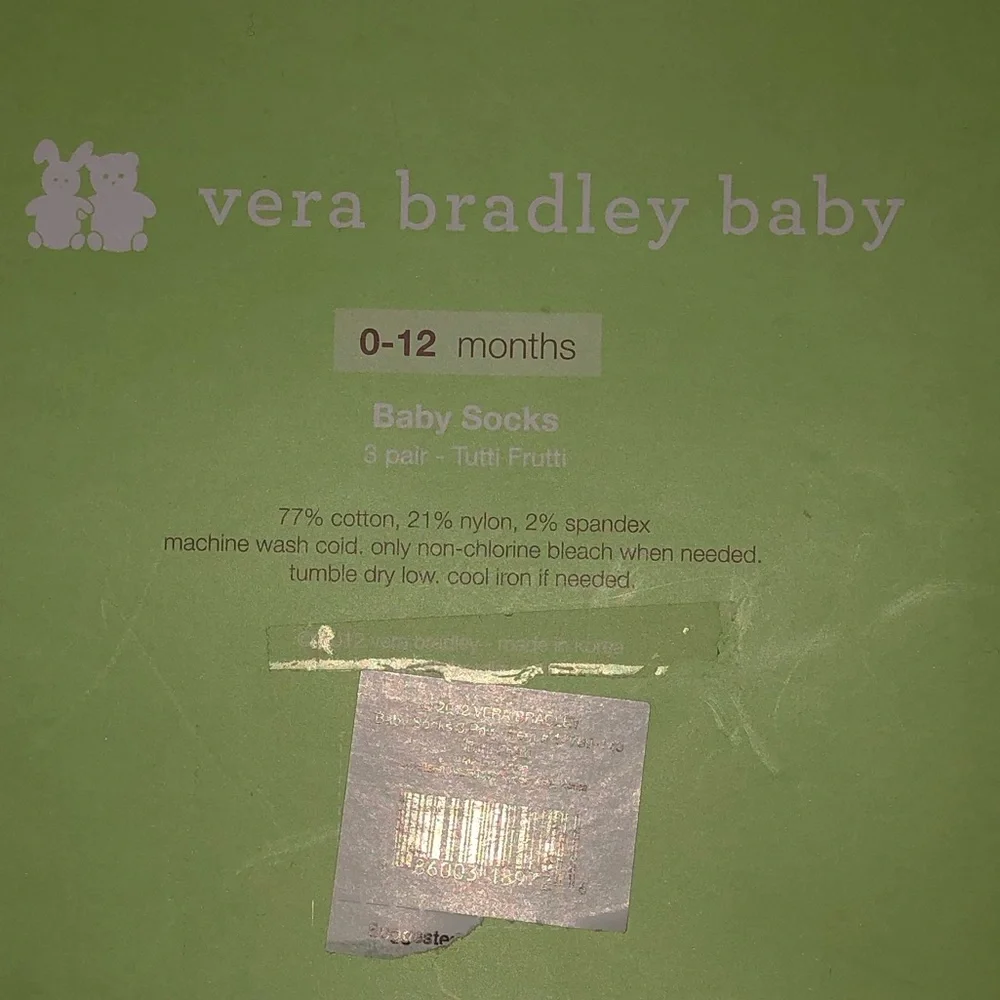 Vera Bradley Tutti Frutti Baby Socks, 3 Pairs, 0-12 Months, New
